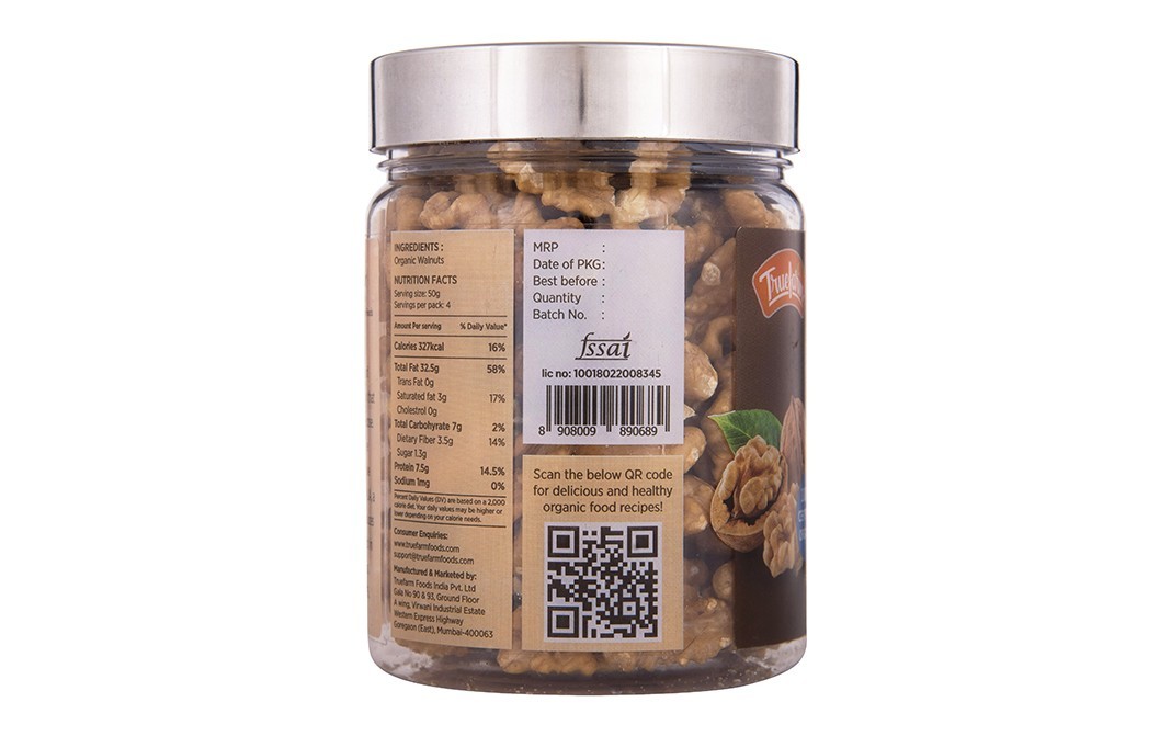 Truefarm Organic Walnuts Exotic Taste Natural   Glass Jar  200 grams